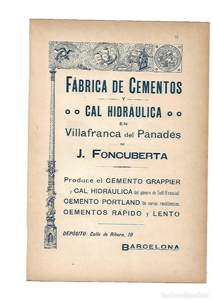Collezionismo: A&Ntilde;O 1903 PUBLICIDAD ANUNCIO MODERNISTA J FONCUBERTA FABRICA CEMENTOS CAL VILAFRANCA DEL PENEDES