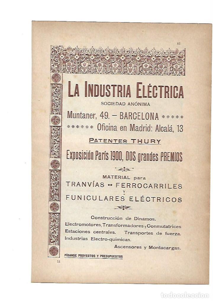 Sammelleidenschaft Papier: A&Ntilde;O 1903 PUBLICIDAD ANUNCIO MODERNISTA LA INDUSTRIA ELECTRICA MATERIAL TRANVIA TREN FERROCARRIL