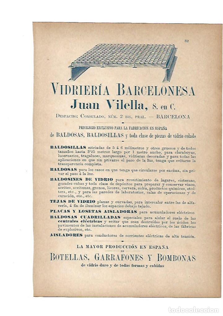 Coleccionismo: A&Ntilde;O 1903 PUBLICIDAD ANUNCIO MODERNISTA VIDRIERIA BARCELONESA JUAN VILELLA BOTELLAS BOMBONAS GARRAFON