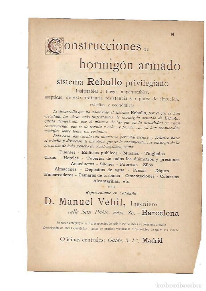Coleccionismo: A&Ntilde;O1903 PUBLICIDAD ANUNCIO MODERNISTA CONSTRUCCIONES DE HORMIGON ARMADO SISTEMA REBOLLO MANUEL VEHIL