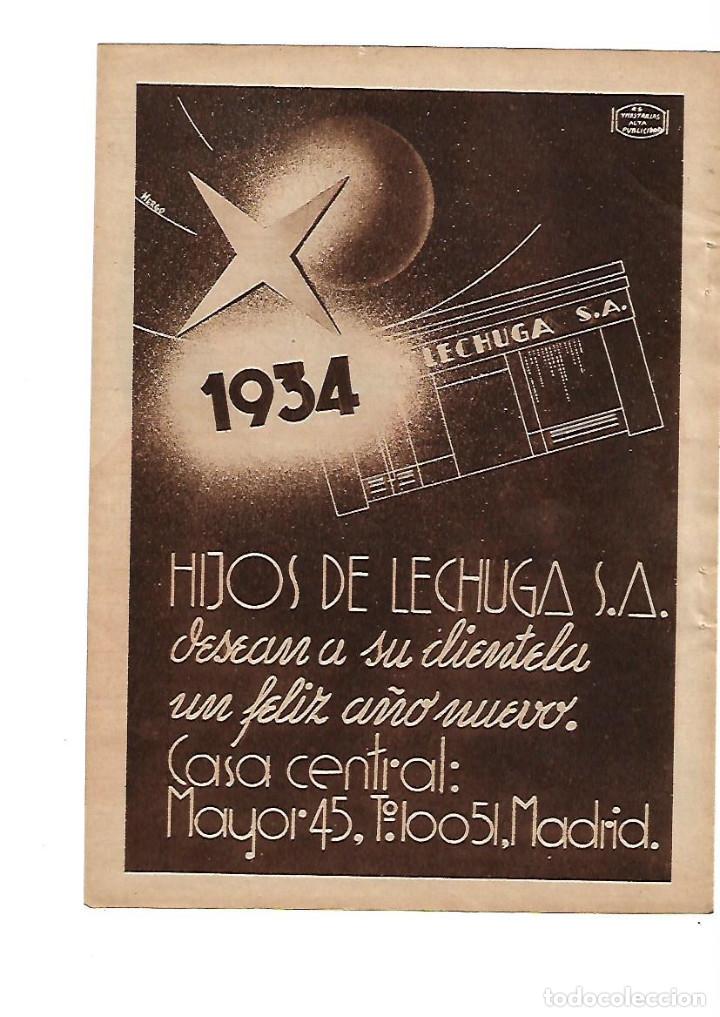 Colecionismo: A&Ntilde;O 1933 RECORTE PRENSA PUBLICIDAD HIJOS DE LECHUGA FELICITACION DE A&Ntilde;O NUEVO MADRID
