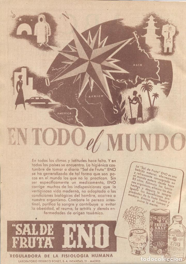 Collectionnisme: A&Ntilde;O 1954 RECORTE PRENSA PUBLICIDAD SAL DE FRUTA ENO LABORATORIO FEDERICO BONET