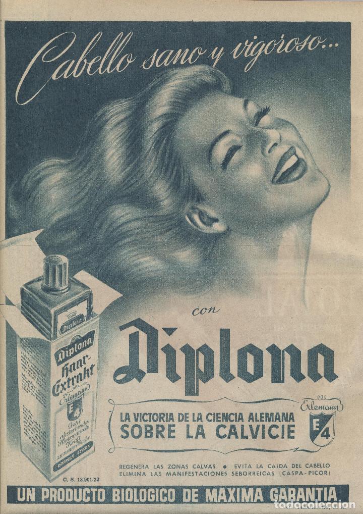Collectionnisme: A&Ntilde;O 1954 RECORTE PRENSA PUBLICIDAD DIPLOMA CALVICIE CABELLO SANO Y VIGOROSO CASPA