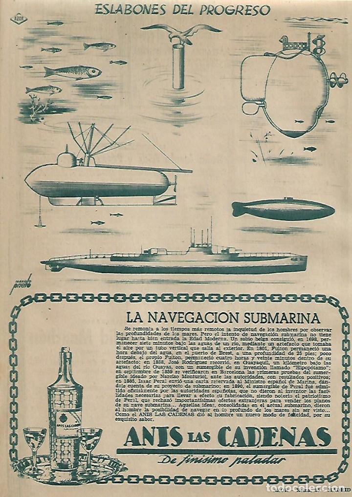 Collecting paper: A&Ntilde;O 1954 RECORTE PRENSA PUBLICIDAD ANIS LAS CADENAS LA NAVEGACION SUBMARINA
