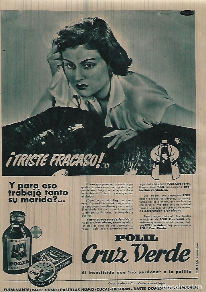 Coleccionismo: A&Ntilde;O 1954 RECORTE PRENSA PUBLICIDAD INSECTICIDA POLIL CRUZ VERDE POLILLAS