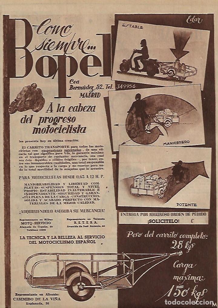 Collectionnisme: A&Ntilde;O 1954 RECORTE PRENSA PUBLICIDAD MOTOCICLETAS BOPE MOTOCICLISMO MOTOS CARRITO