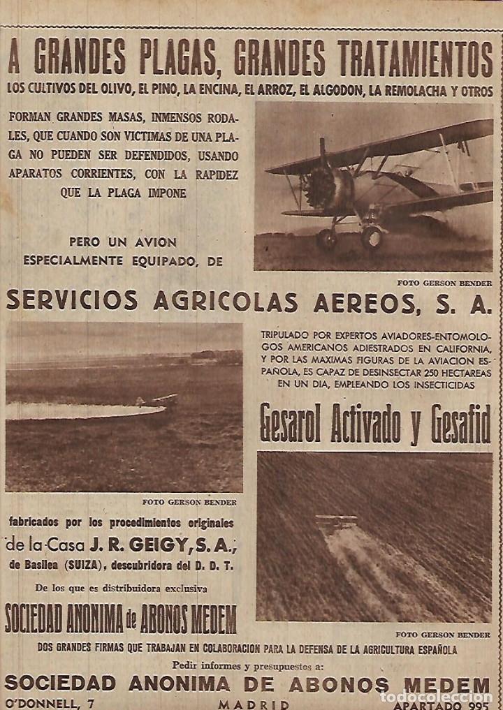 Collectionnisme: A&Ntilde;O 1954 RECORTE PRENSA PUBLICIDAD ABONOS MEDEM SERVICIOS AGRICOLAS AEREOS PLAGAS TRATAMIENTO