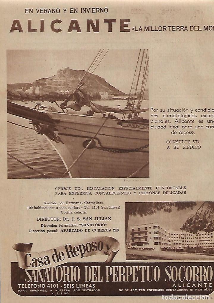 Collecting paper: A&Ntilde;O 1954 RECORTE PRENSA PUBLICIDAD SANATORIO PERPETUO SOCORRO ALICANTE CASA DE REPOSO