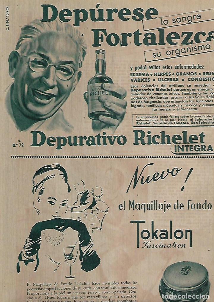 Coleccionismo: A&Ntilde;O 1954 RECORTE PRENSA PUBLICIDAD DEPURATIVO RICHELET SAN SEBASTIAN MAQUILLAJE TOKALON