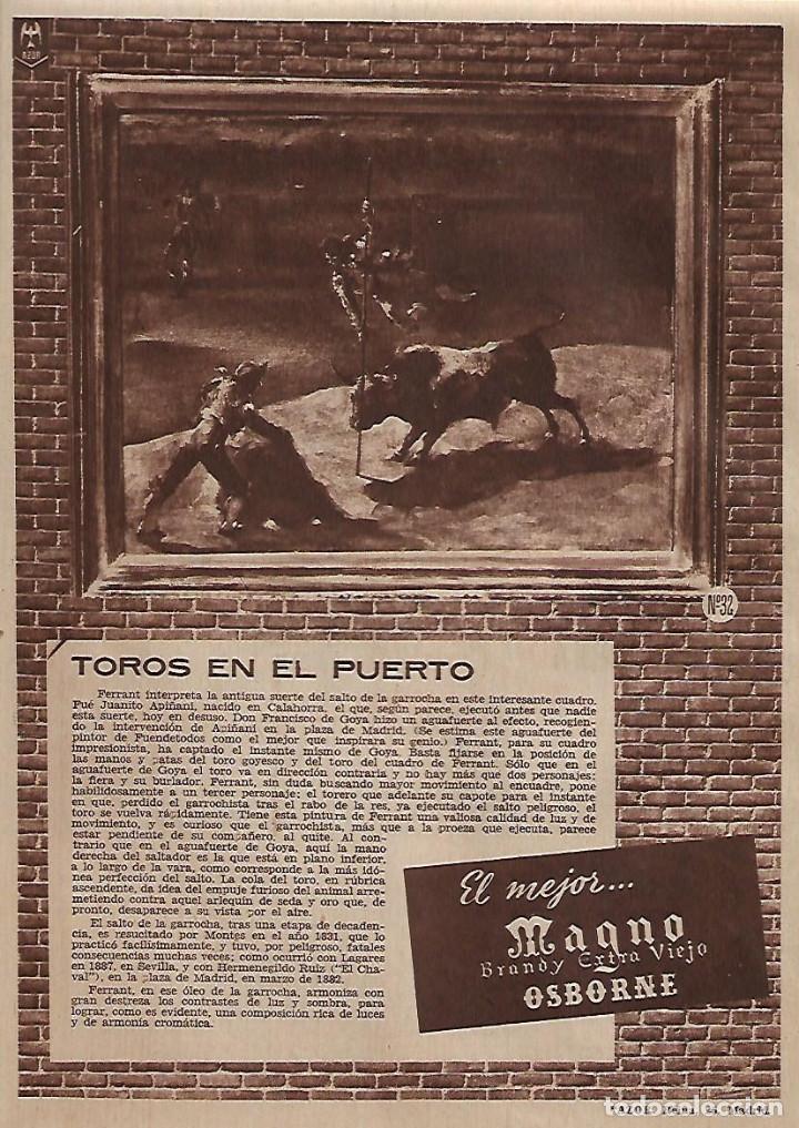 Colecionismo: A&Ntilde;O 1954 RECORTE PRENSA PINTURA TOROS EN EL PUERTO FERRANT BRANDY MAGNO OSBORNE