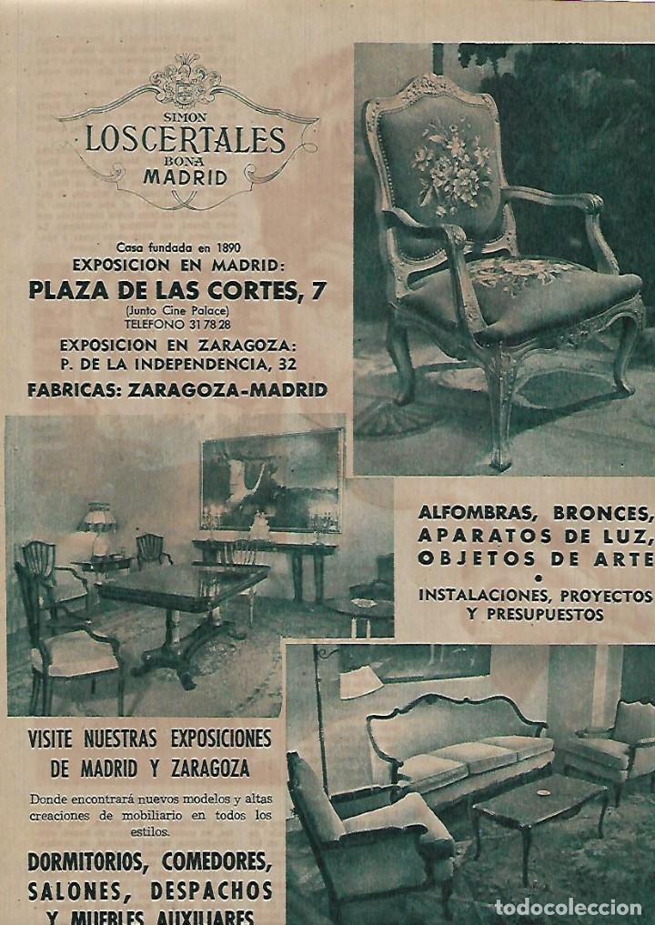 Coleccionismo: A&Ntilde;O 1954 RECORTE PRENSA PUBLICIDAD LOS CERTALES SIMON BONA MUEBLES DECORACION