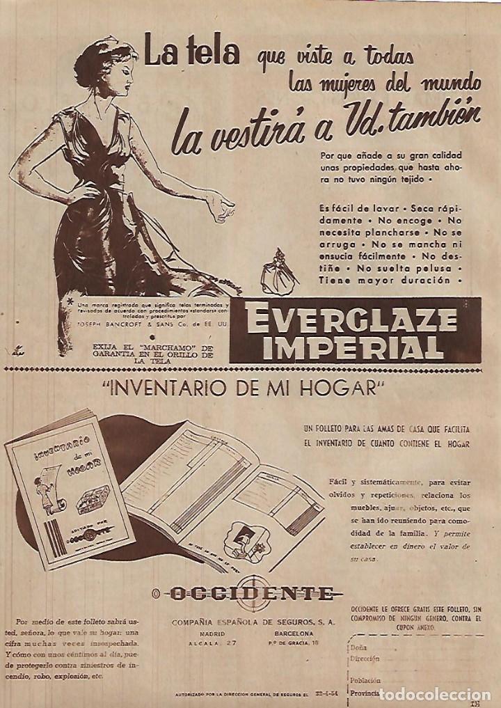 Colecionismo: A&Ntilde;O 1954 RECORTE PRENSA PUBLICIDAD TELA EVERGLAZE IMPERIAL TEJIDO