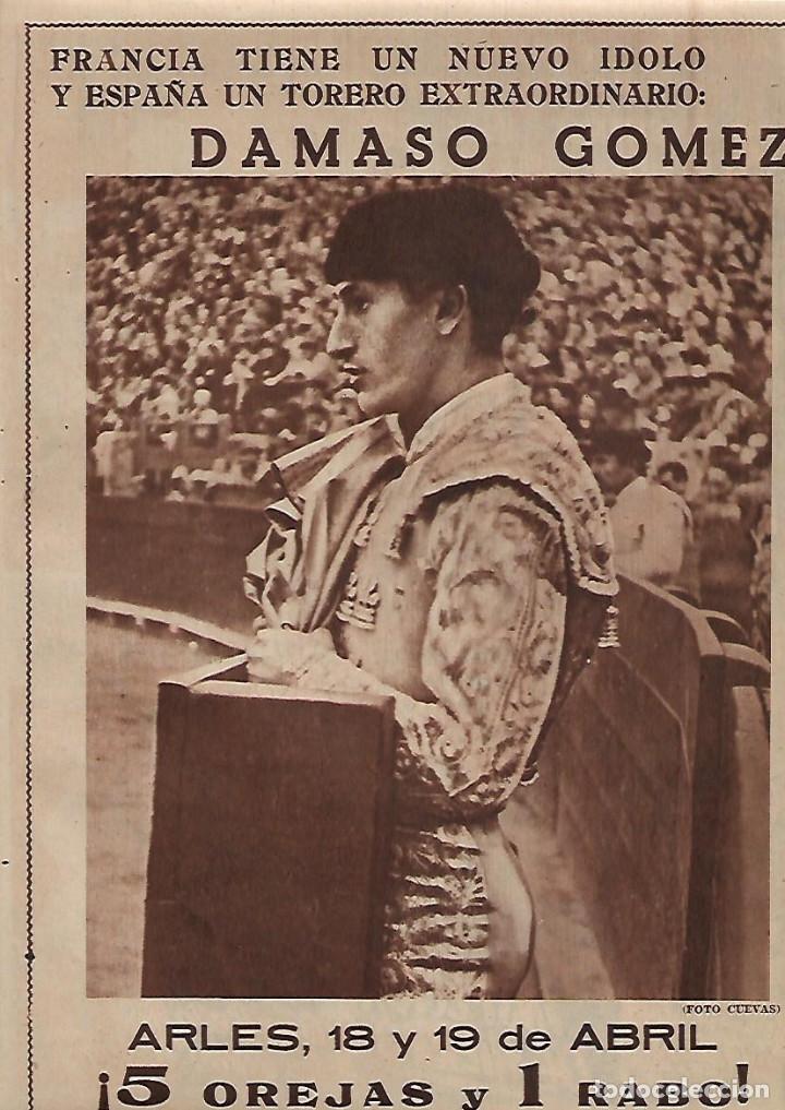 Coleccionismo: A&Ntilde;O 1954 RECORTE PRENSA TOREO TOROS DAMASO GOMEZ TORERO EN ARLES FRANCIA