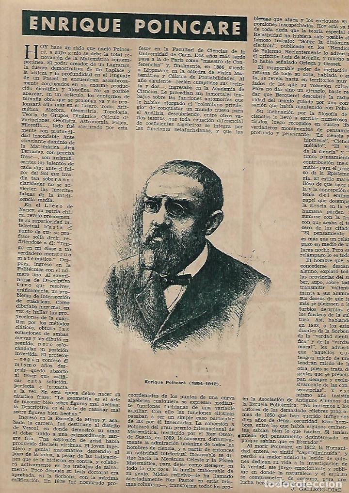 Collezionismo: A&Ntilde;O 1954 RECORTE PRENSA ENRIQUE HENRI POINCARE CIENTIFICO CIENCIA