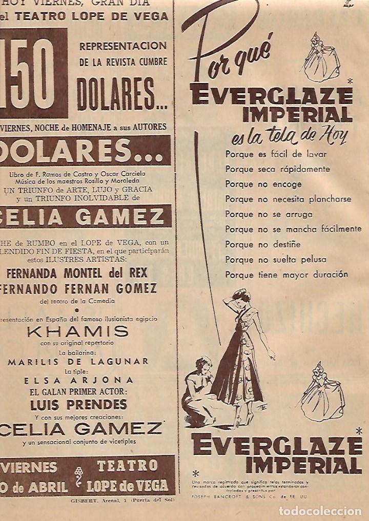 Colecionismo: A&Ntilde;O 1954 RECORTE PRENSA PUBLICIDAD TELA EVERGLAZE IMPERIAL TEJIDO