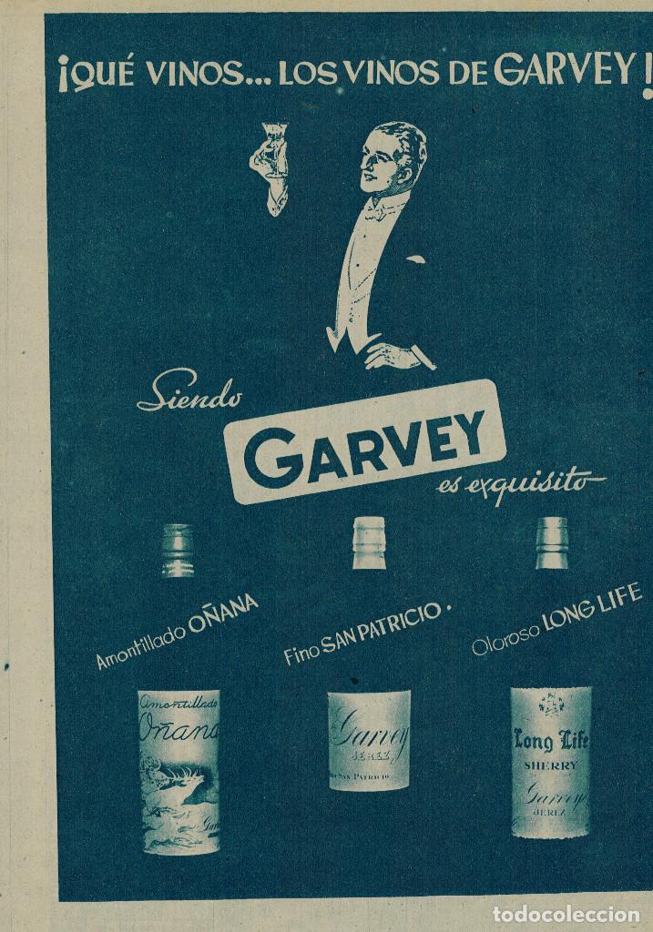 Collectionnisme: A&Ntilde;O 1956 RECORTE PRENSA PUBLICIDAD VINOS GARVEY AMONTILLADO O&Ntilde;ANA FINO SAN PATRICIO OLOROSO LONG LIF