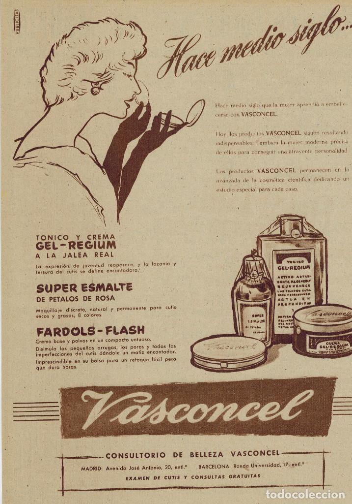 Colecionismo: A&Ntilde;O 1956 RECORTE PRENSA PUBLICIDAD PRODUCTOS COSMETICA VASCONCEL GEL REGIUM ESMALTE U&Ntilde;AS FARDOLS