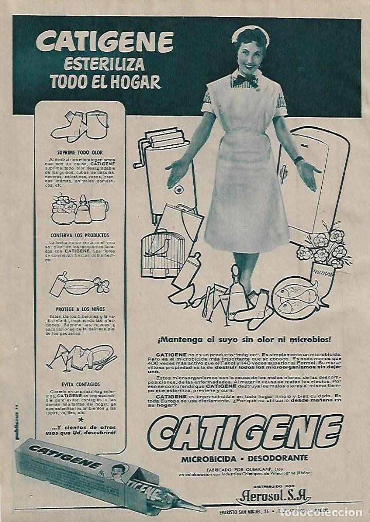 Collecting paper: A&Ntilde;O 1956 RECORTE PRENSA PUBLICIDAD CATIGENE MICROBICIDA DESODORANTE HOGAR AEROSOL S A
