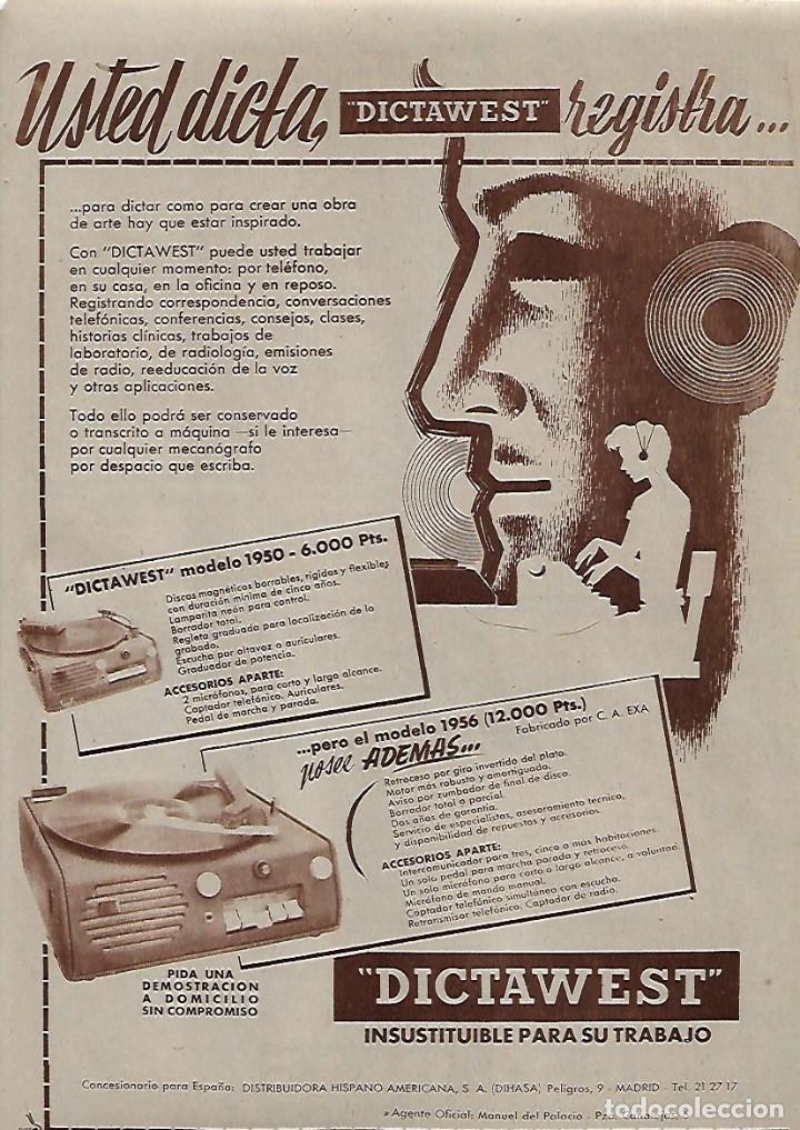 Collecting paper: A&Ntilde;O 1956 RECORTE PRENSA PUBLICIDAD GRABADORA DICTAWEST REGISTRADORA PERSIANAS SALINAS