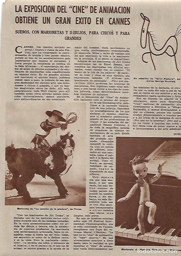 Collecting paper: A&Ntilde;O 1956 RECORTE PRENSA EXPOSICION CINE ANIMACION FESTIVAL CANNES MARIONETAS TRNKA TYRLOVA DUNNING