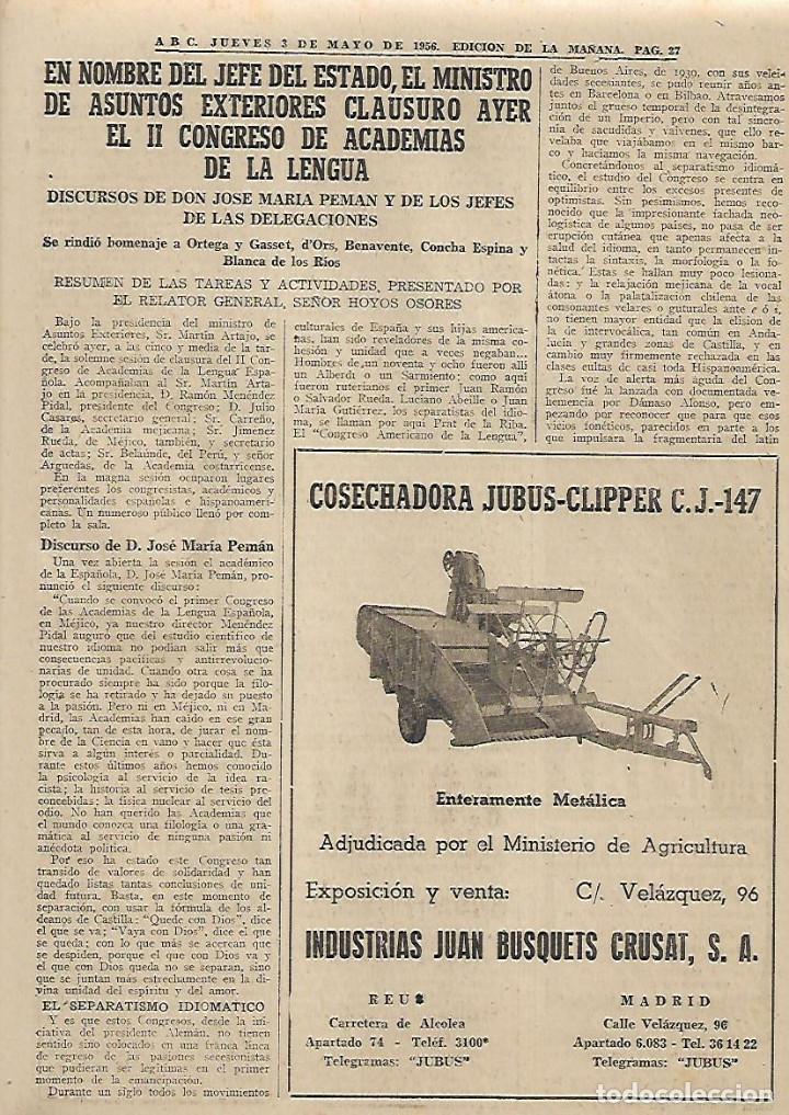 Collecting paper: A&Ntilde;O 1956 RECORTE PRENSA PUBLICIDAD COSECHADORA JUBUS CLIPPER INDUSTRIAS JUAN BUSQUETS CRUSAT