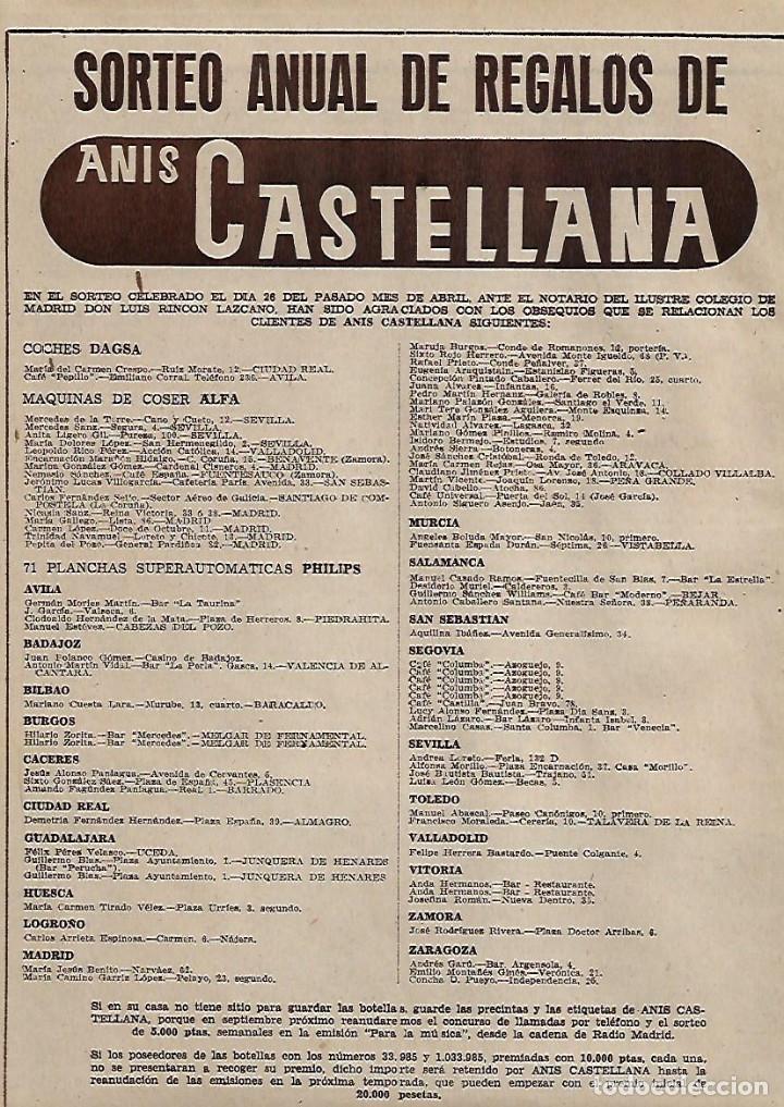 Coleccionismo: A&Ntilde;O 1956 RECORTE PRENSA SORTEO ANUAL REGALOS ANIS CASTELLANA LISTADO GANADORES