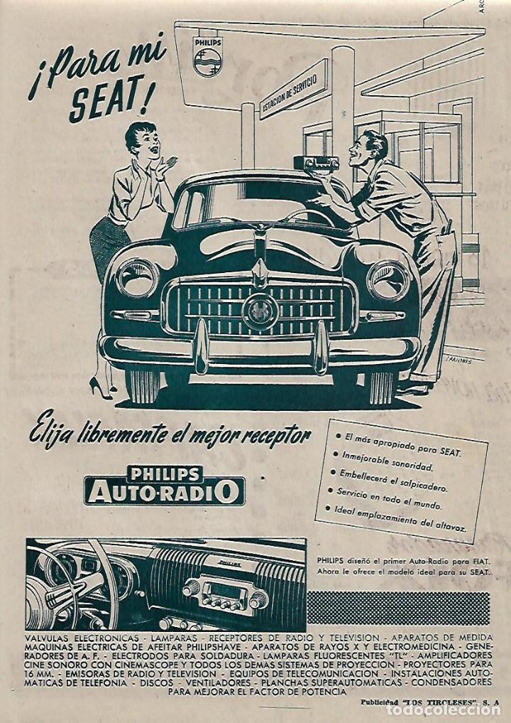 Coleccionismo: A&Ntilde;O 1956 RECORTE PRENSA PUBLICIDAD AUTO RADIO PHILIPS PARA COCHE SEAT