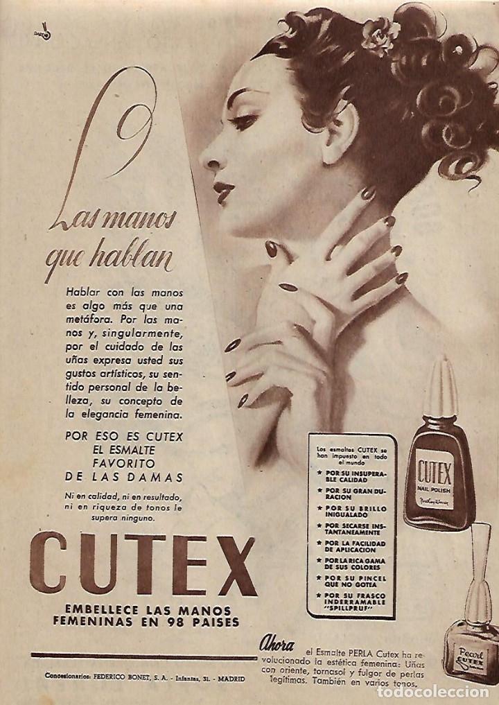 Coleccionismo: A&Ntilde;O 1956 RECORTE PRENSA PUBLICIDAD ESMALTE DE U&Ntilde;AS CUTEX MANICURA COSMETICA BELLEZA