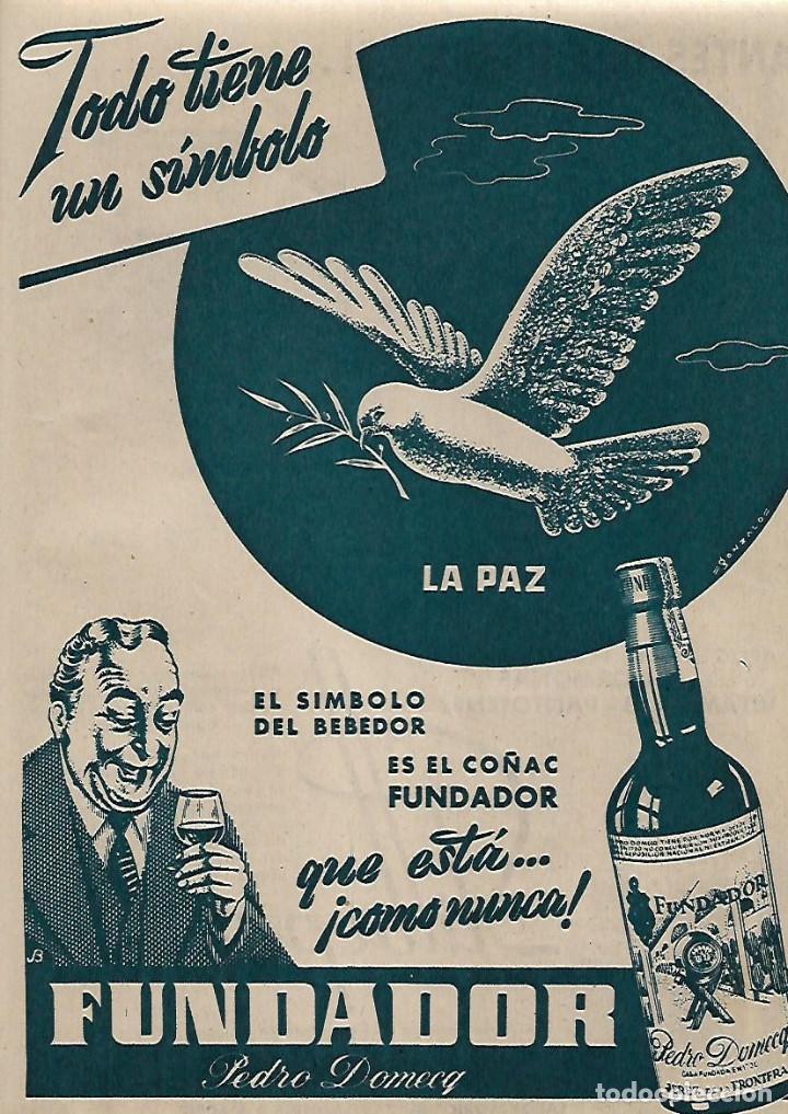 Colecionismo: A&Ntilde;O 1956 RECORTE PRENSA PUBLICIDAD BEBIDAS CO&Ntilde;AC FUNDADOR PEDRO DOMECQ