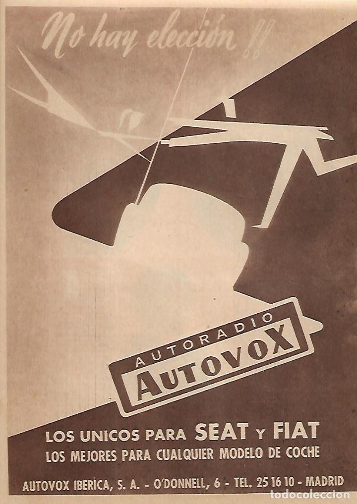 Coleccionismo: A&Ntilde;O 1956 RECORTE PRENSA PUBLICIDAD AUTORADIO AUTOVOX PARA COCHE SEAT FIAT