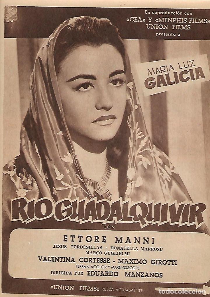 Sammelleidenschaft Papier: A&Ntilde;O 1956 RECORTE PRENSA PUBLICIDAD CINE PELICULA RIO GUADALQUIVIR MARIA LUZ GALICIA