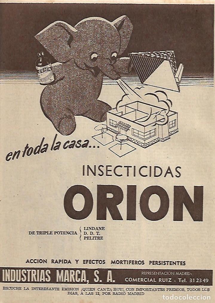 Coleccionismo: A&Ntilde;O 1956 RECORTE PRENSA PUBLICIDAD INSECTICIDA ORION INDUSTRIAS MARCA