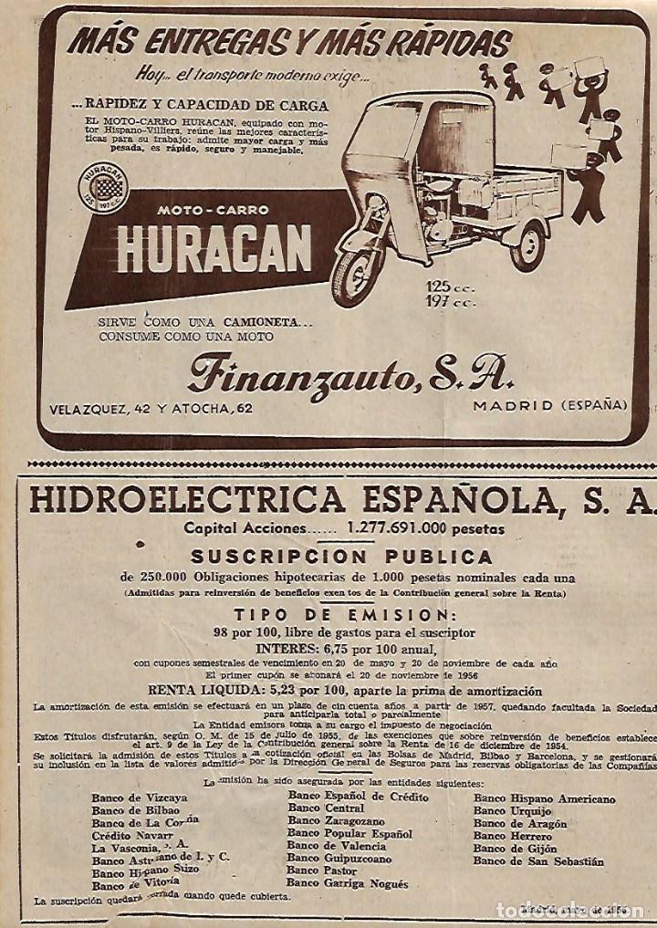 Coleccionismo: A&Ntilde;O 1956 RECORTE PRENSA PUBLICIDAD MOTO CARRO HURACAN FINANZAUTO REPARTO TRANSPORTE
