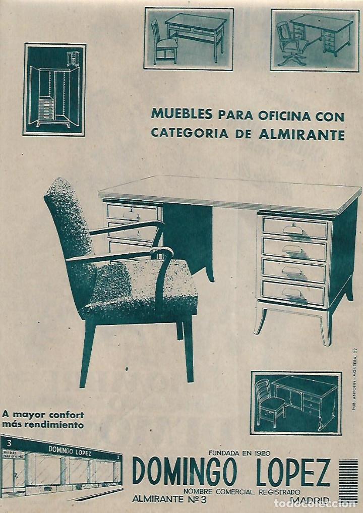 Collecting paper: A&Ntilde;O 1956 RECORTE PRENSA PUBLICIDAD MUEBLES PARA OFICINA DOMINGO LOPEZ