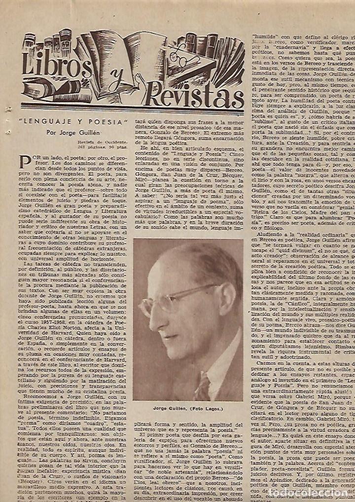 Collecting paper: A&Ntilde;O 1962 RECORTE PRENSA PUBLICIDAD HOTEL SICANIA CULLERA LENGUAJE POESIA JORGE GUILLEN