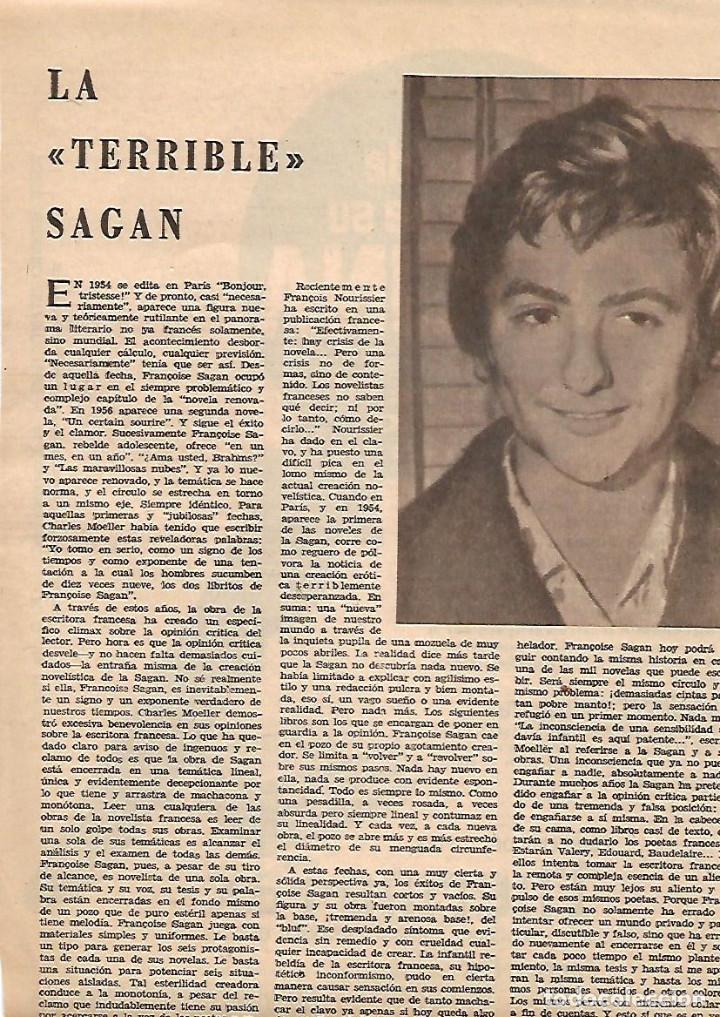 Sammelleidenschaft Papier: A&Ntilde;O 1963 RECORTE PRENSA FRAN&Ccedil;OISE SAGAN BONJOUR TRISTESSE ESCRITORA FRANCESA NOVELA TEATRO