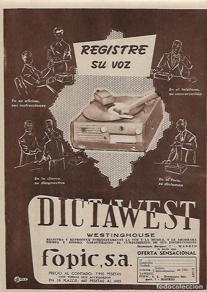 Sammelleidenschaft Papier: A&Ntilde;O 1956 RECORTE PRENSA PUBLICIDAD DICTAWEST FOPIC S A REGISTRADORA GRABADORA WESTINGHOUSE