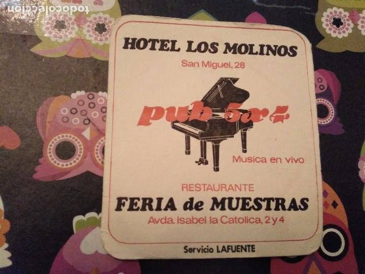 Coleccionismo: RARO POSAVASOS HOTEL LOS MOLINOS SAN MIGUEL 28 PUB 5X4 RESTAURANTE FERIA DE MUESTRAS IS