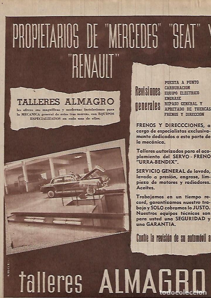 Collecting paper: A&Ntilde;O 1962 RECORTE PRENSA PUBLICIDAD TALLERES ALMAGRO COCHE MERCEDES SEAT RENAULT