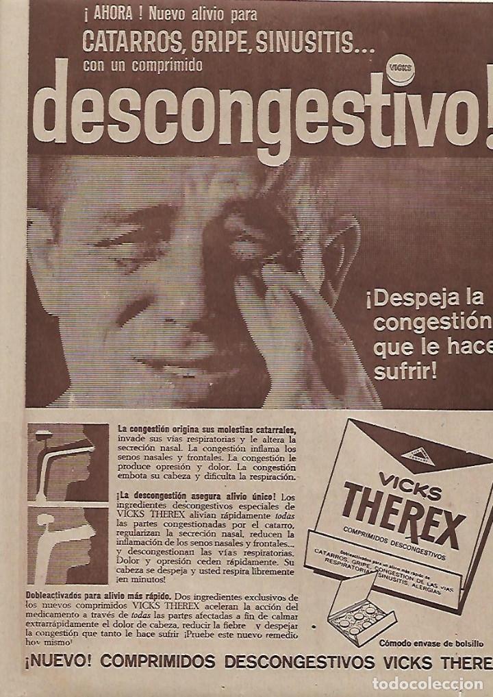 Collectionnisme: A&Ntilde;O 1962 RECORTE PRENSA PUBLICIDAD VICKS THEREX PRODUCTOS FARMACEUTICOS DESCONGESTIVO CATARRO GRIPE