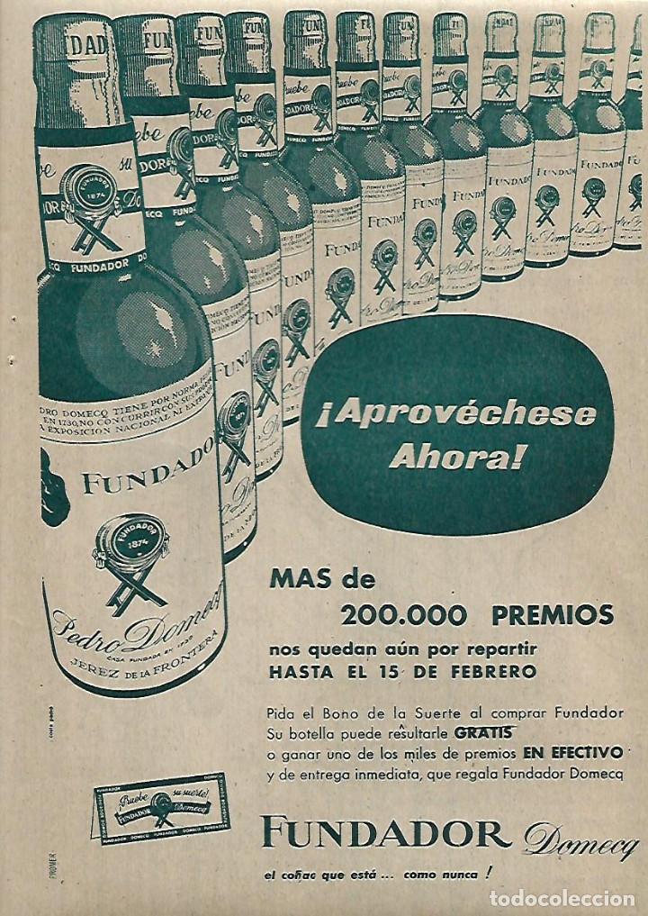 Collectionnisme: A&Ntilde;O 1962 RECORTE PRENSA PUBLICIDAD BEBIDAS CO&Ntilde;AC BRANDY FUNDADOR DOMECQ