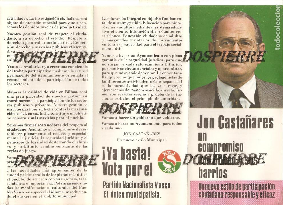 Coleccionismo: EAJ-PNV,JON CASTA&Ntilde;ARES CANDIDATO A ALCALDE AL AYUNTAMIENTO DE BILBAO, 1979, TR&Iacute;PTICO