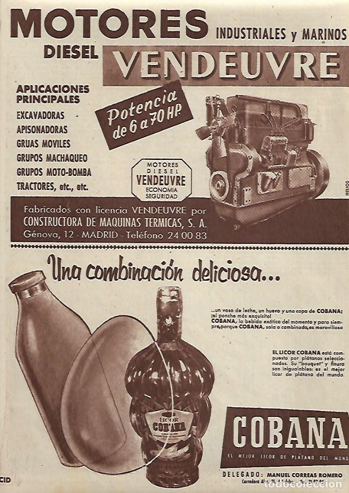 Collecting paper: A&Ntilde;O 1958 RECORTE PRENSA PUBLICIDAD MOTOR DIESEL VENDEUVRE LICOR COBANA BEBIDAS