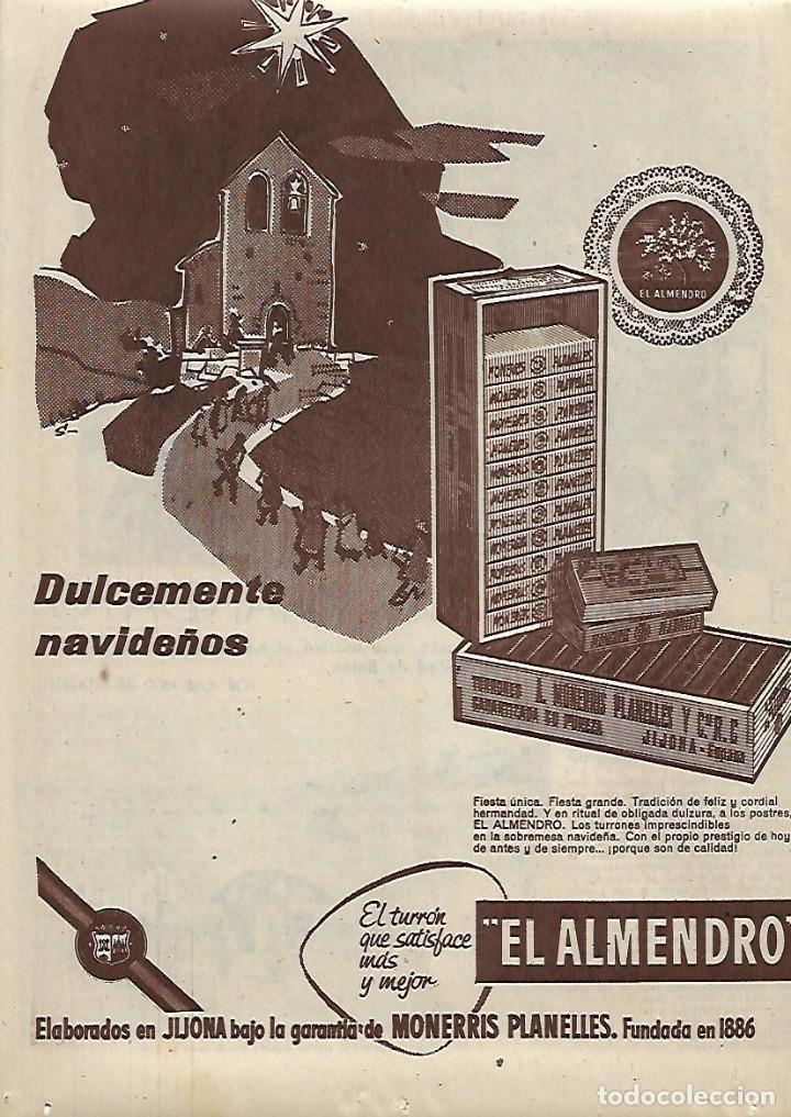 Coleccionismo: A&Ntilde;O 1958 RECORTE PRENSA PUBLICIDAD TURRON EL ALMENDRO MONERRIS PLANELLES JIJONA