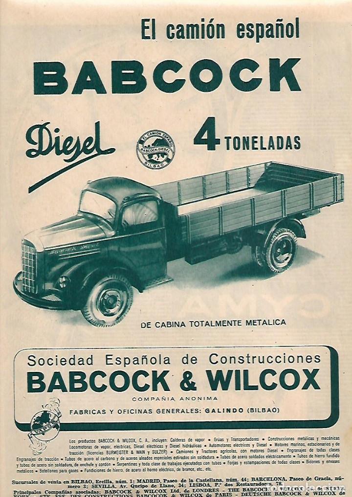 Coleccionismo: A&Ntilde;O 1958 RECORTE PRENSA PUBLICIDAD CAMION ESPA&Ntilde;OL BABCOCK DIESEL BABCOCK WILCOX