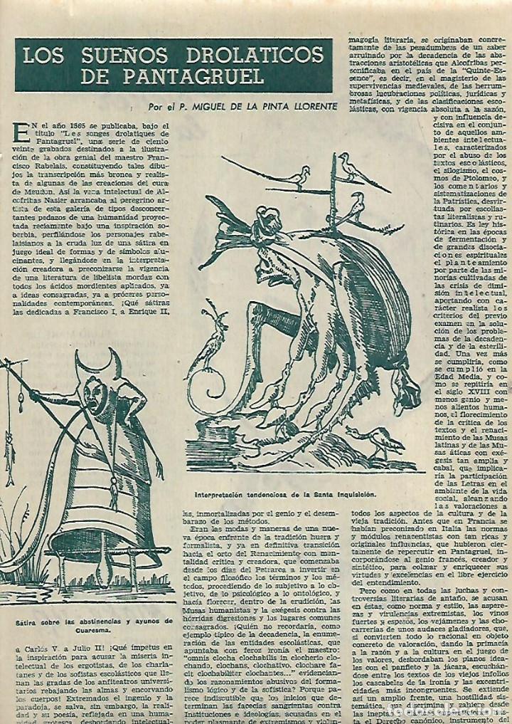Collecting paper: A&Ntilde;O 1958 RECORTE PRENSA LOS SUE&Ntilde;OS DROLACTICOS DE PANTAGRUEL GRABADOS FRAN&Ccedil;OIS RABELAIS DIBUJO