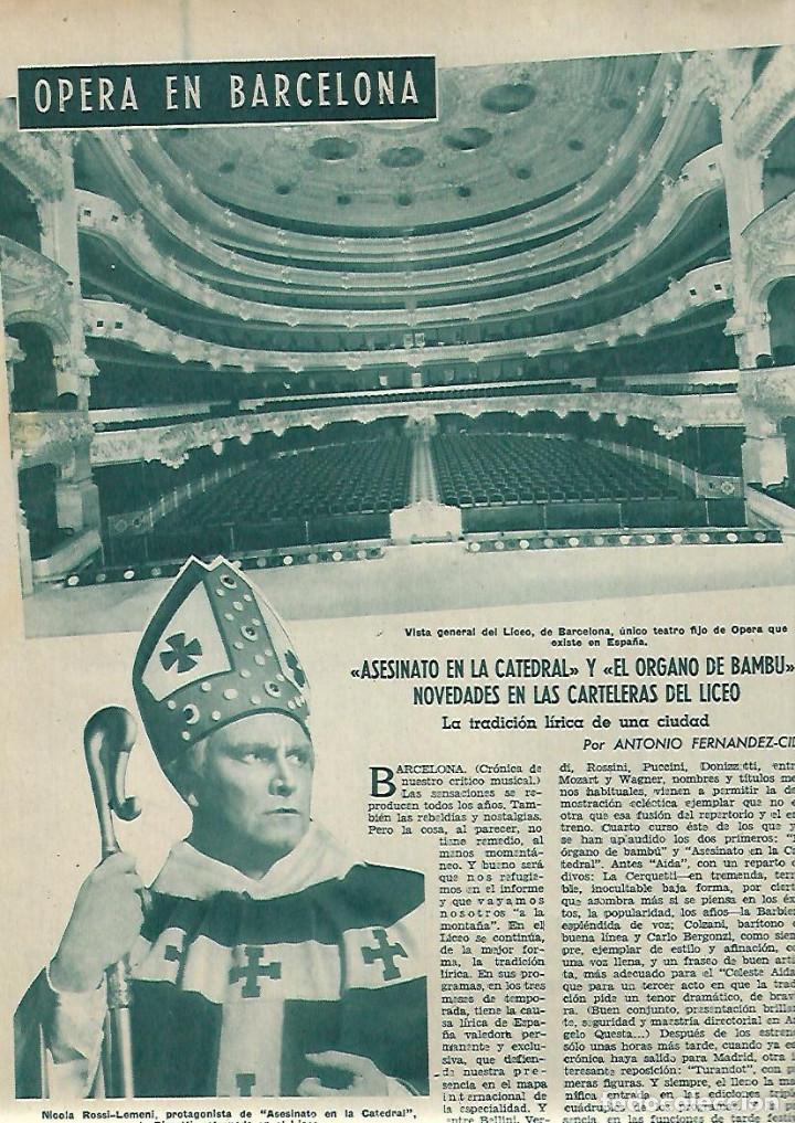 Collectionnisme: A&Ntilde;O 1958 RECORTE PRENSA OPERA EN BARCELONA TEATRO DEL LICEO ASESINATO EN LA CATEDRAL ORGANO DE BAMBU