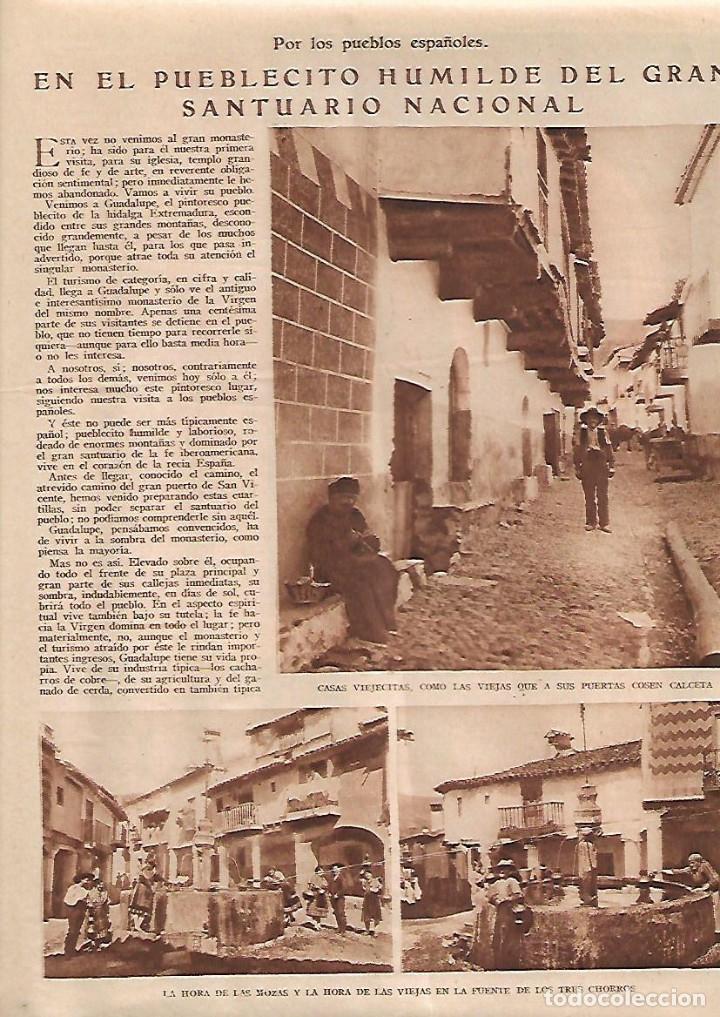 Collectionnisme: A&Ntilde;O 1930 RECORTE PRENSA GUADALUPE EXTREMADURA PUEBLO HUMILDE FUENTE TRES CHORROS TRAJES TIPICOS
