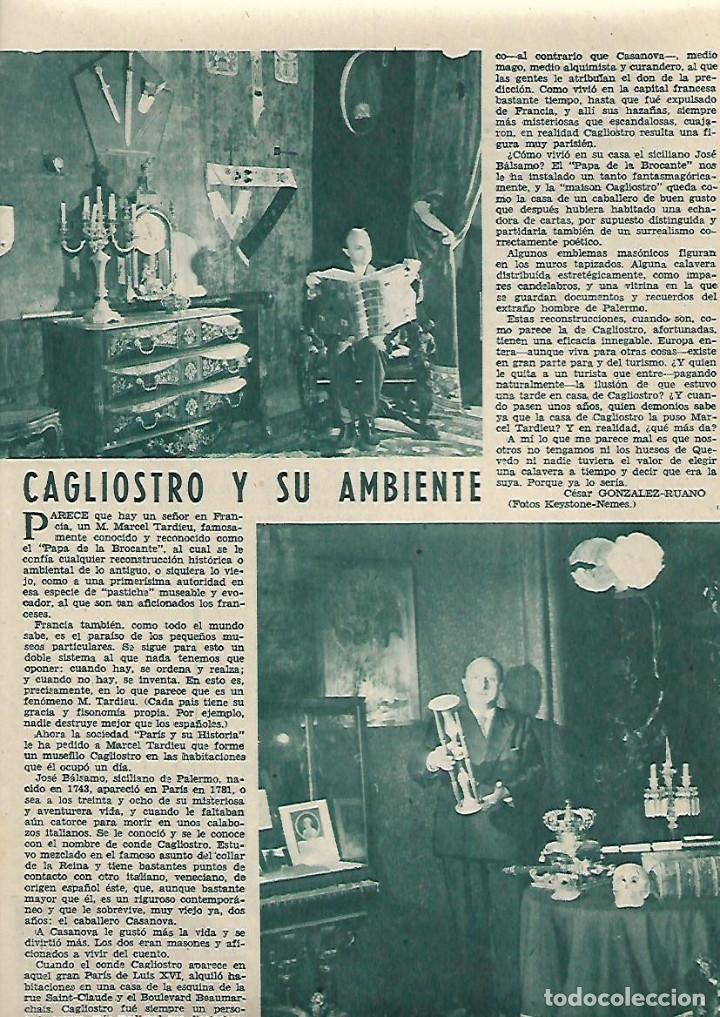 Collectionnisme: A&Ntilde;O 1958 RECORTE PRENSA CAGLIOSTRO Y SU AMBIENTE RECONSTRUCCION HISTORICA MARCEL TARDIEU PAPA BROC