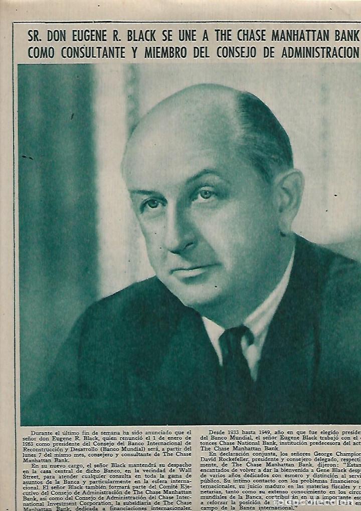 Collectionnisme: A&Ntilde;O 1963 RECORTE PRENSA NOTICIA DON EUGENE R BLACK SE UNE A THE CHASE MANHATTAN BANK CONSEJO ADMINIS